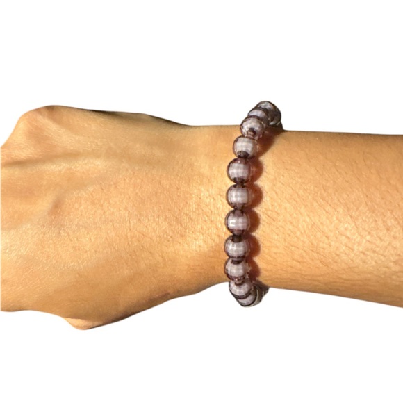 3/$20 HANDCRAFTED Brown & White Glass Beaded Bracelet - Picture 2 of 3